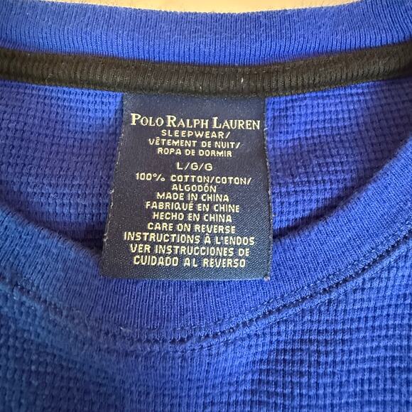 Polo Ralph Lauren Blue Waffle Knit Thermal Shirt L Lounge Sleep Top Minimalist - Picture 4 of 7